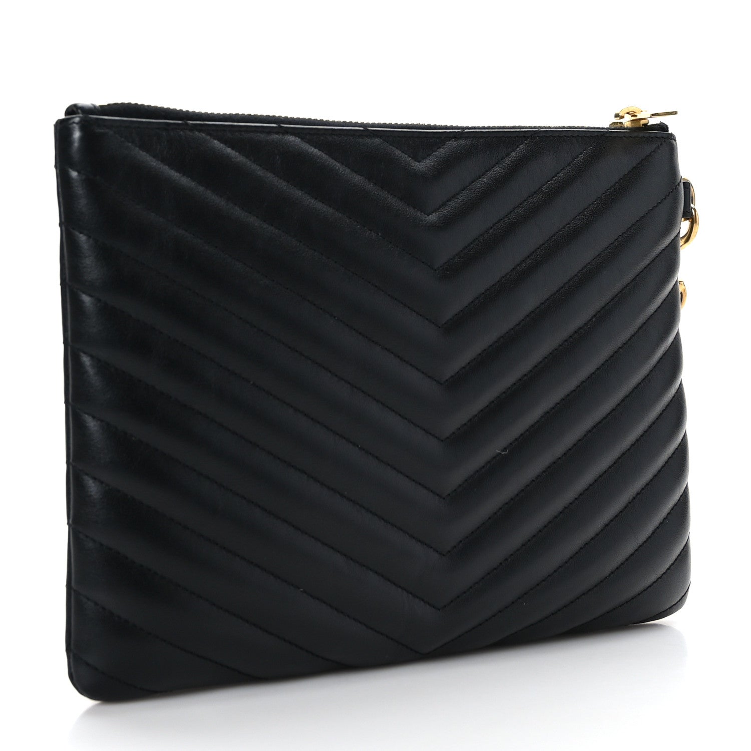 Saint Laurent Calfskin Matelasse Chevron Monogram A5 Wristlet Black 3 of 9