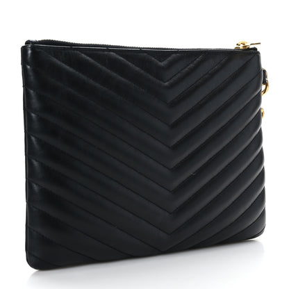 Saint Laurent Calfskin Matelasse Chevron Monogram A5 Wristlet Black 3 of 9