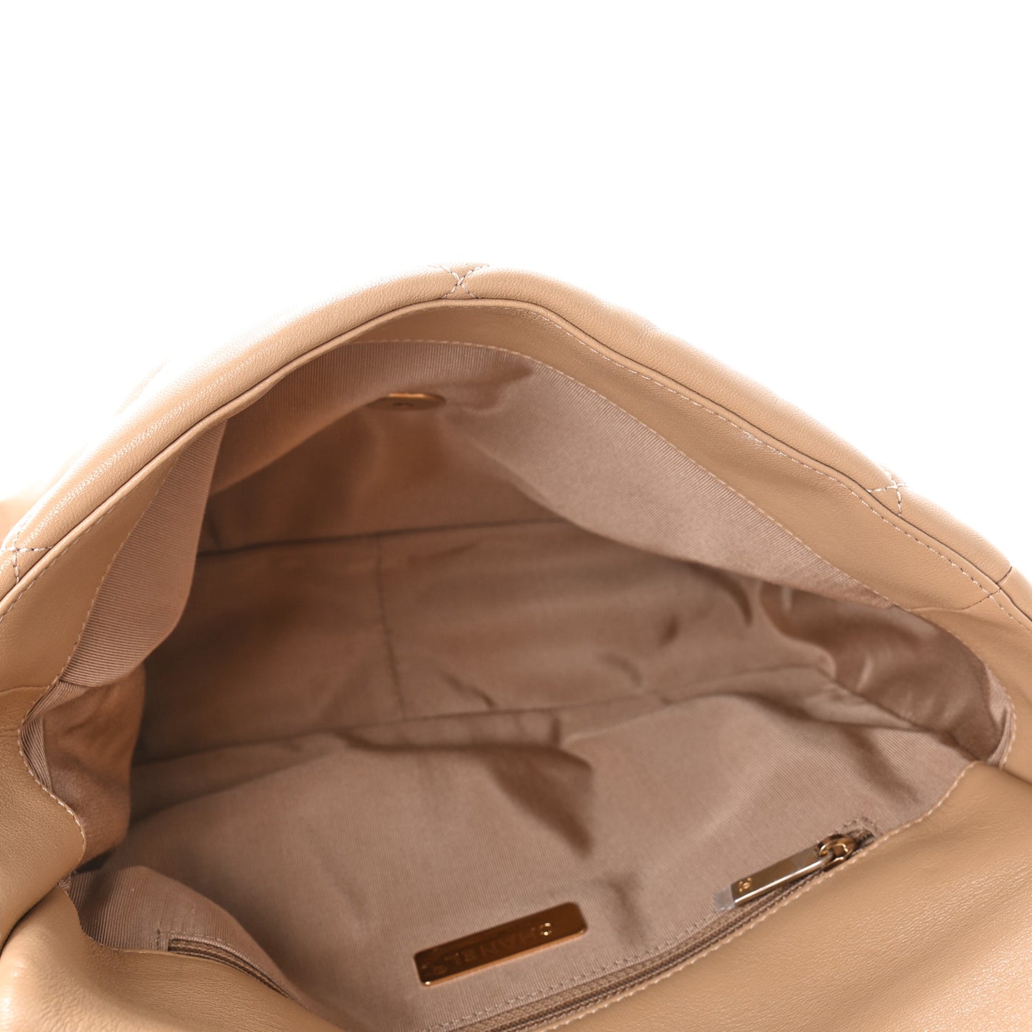 Lambskin Quilted Large Chanel 19 Flap Dark Beige