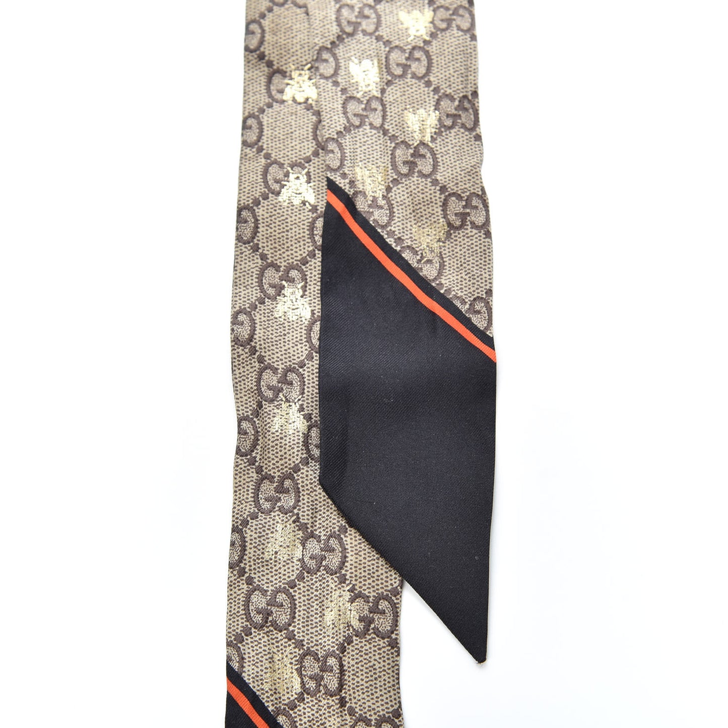 Silk Twill GG Monogram GG Bee Neck Bow Scarf Black Red
