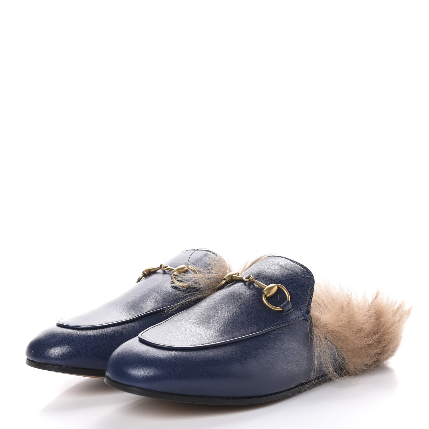 Gucci Malaga Kid Fur Womens Princetown Slippers 37.5 Blue Agata 3 of 9