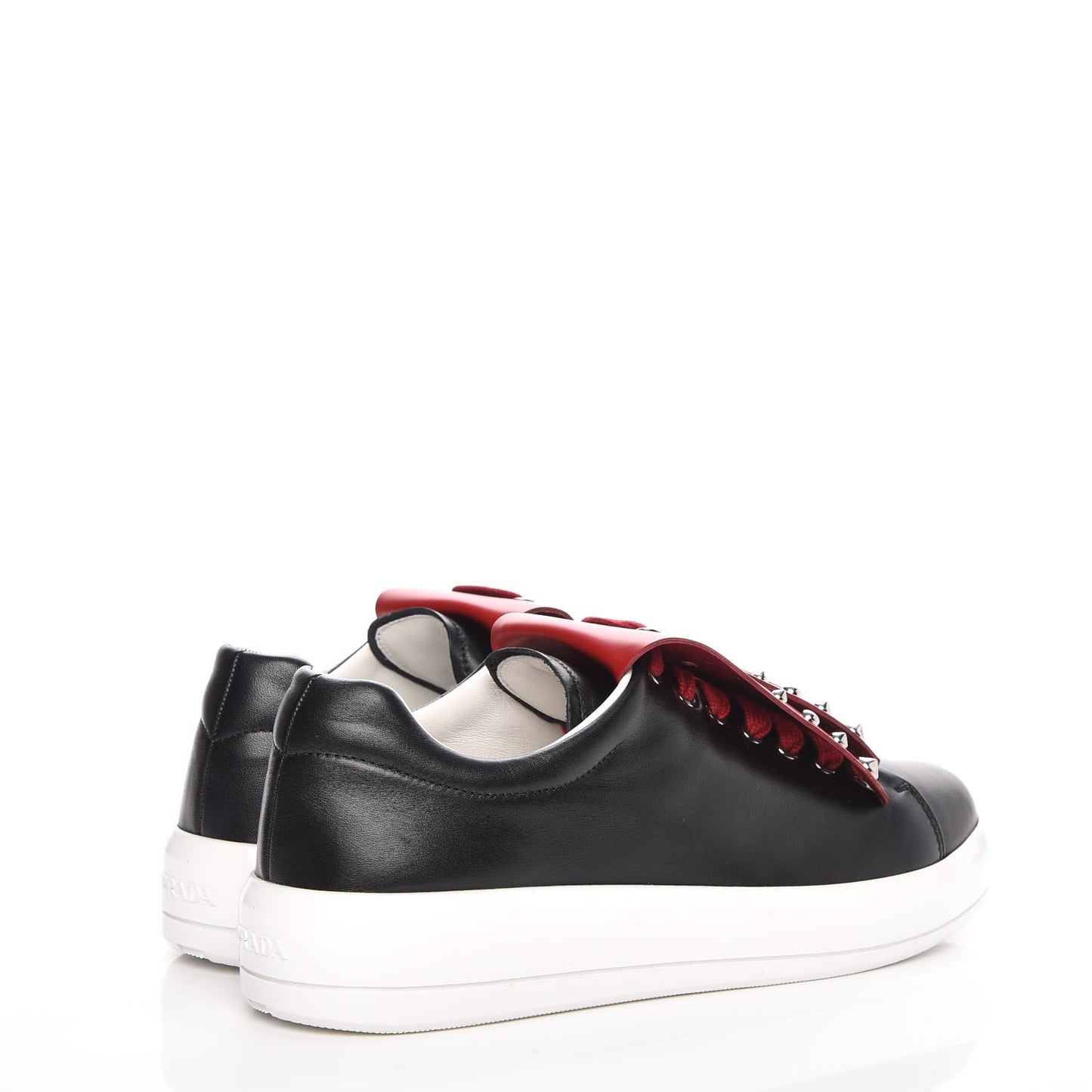 Vitello Soft Studded Fringe Sneakers 37.5 Black Rosso