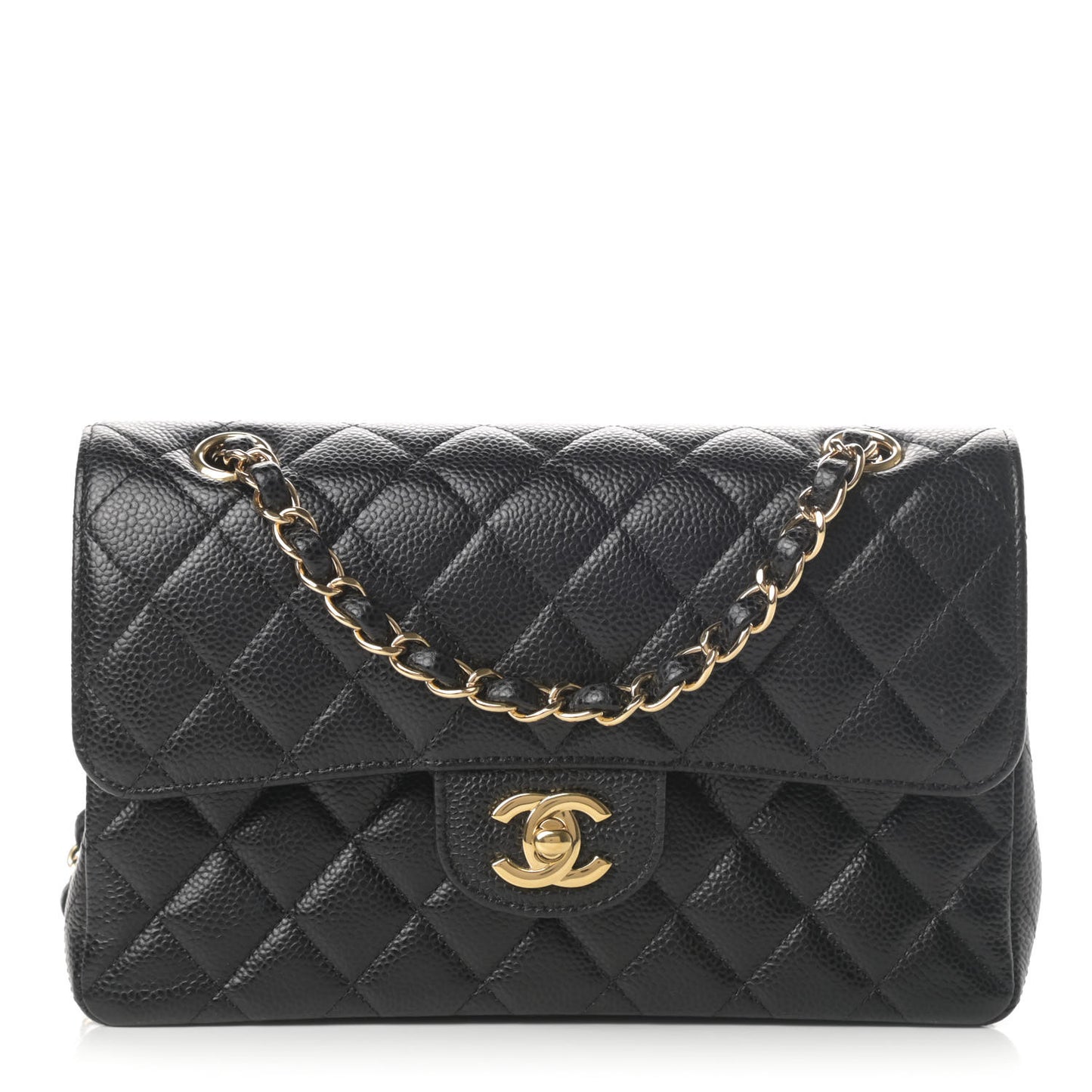 Caviar Quilted Small Double Flap Black