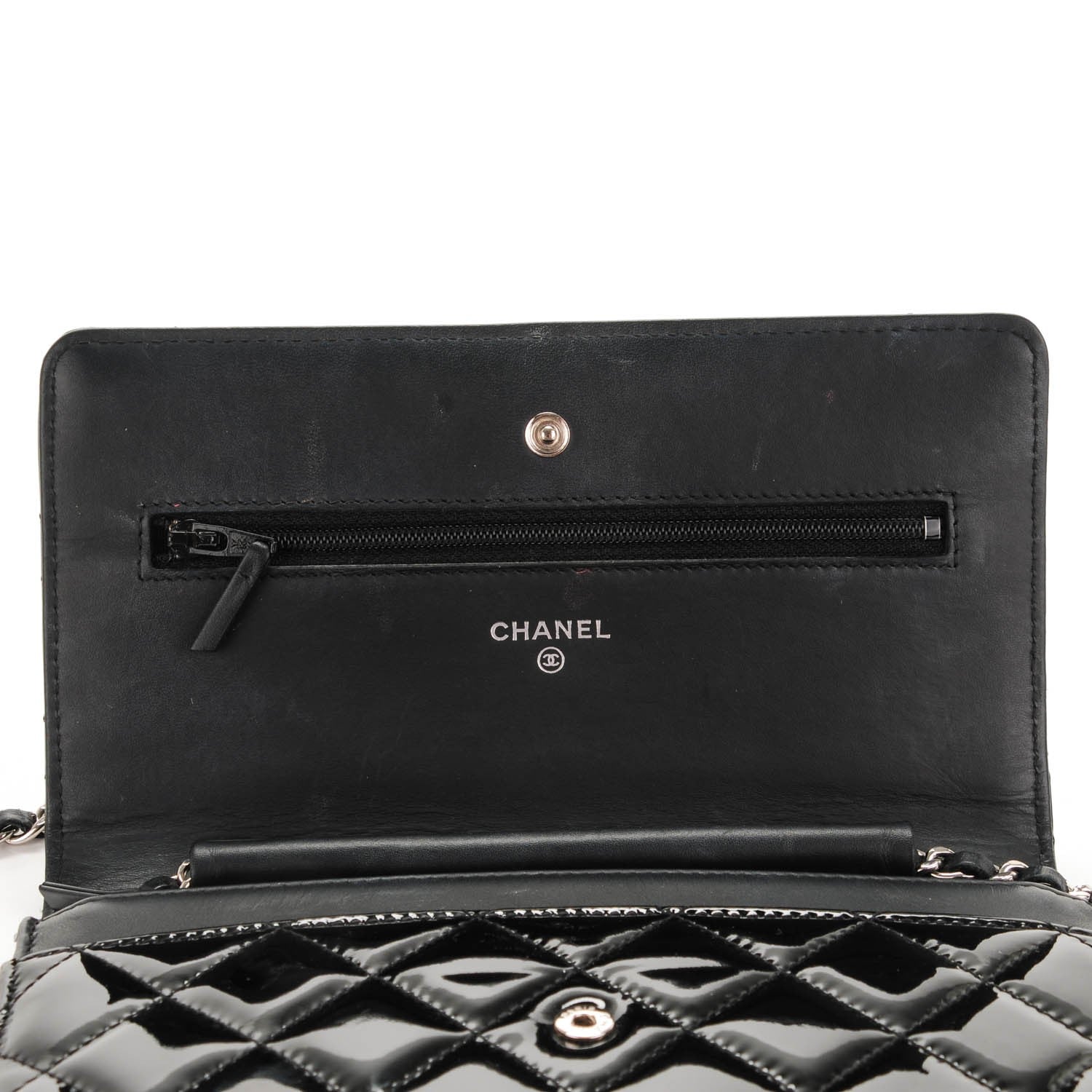 Chanel Patent Quilted Wallet On Chain WOC Black 11 of 11