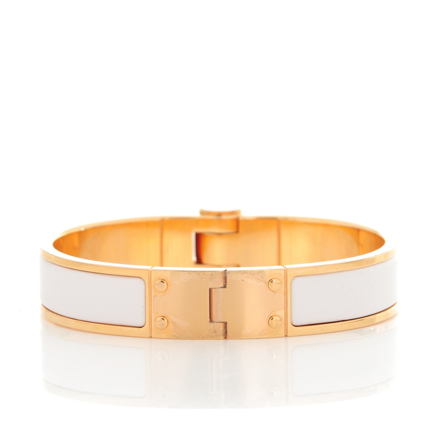 Hermes Enamel Charniere Uni Narrow Hinged Bracelet S White 3 of 4