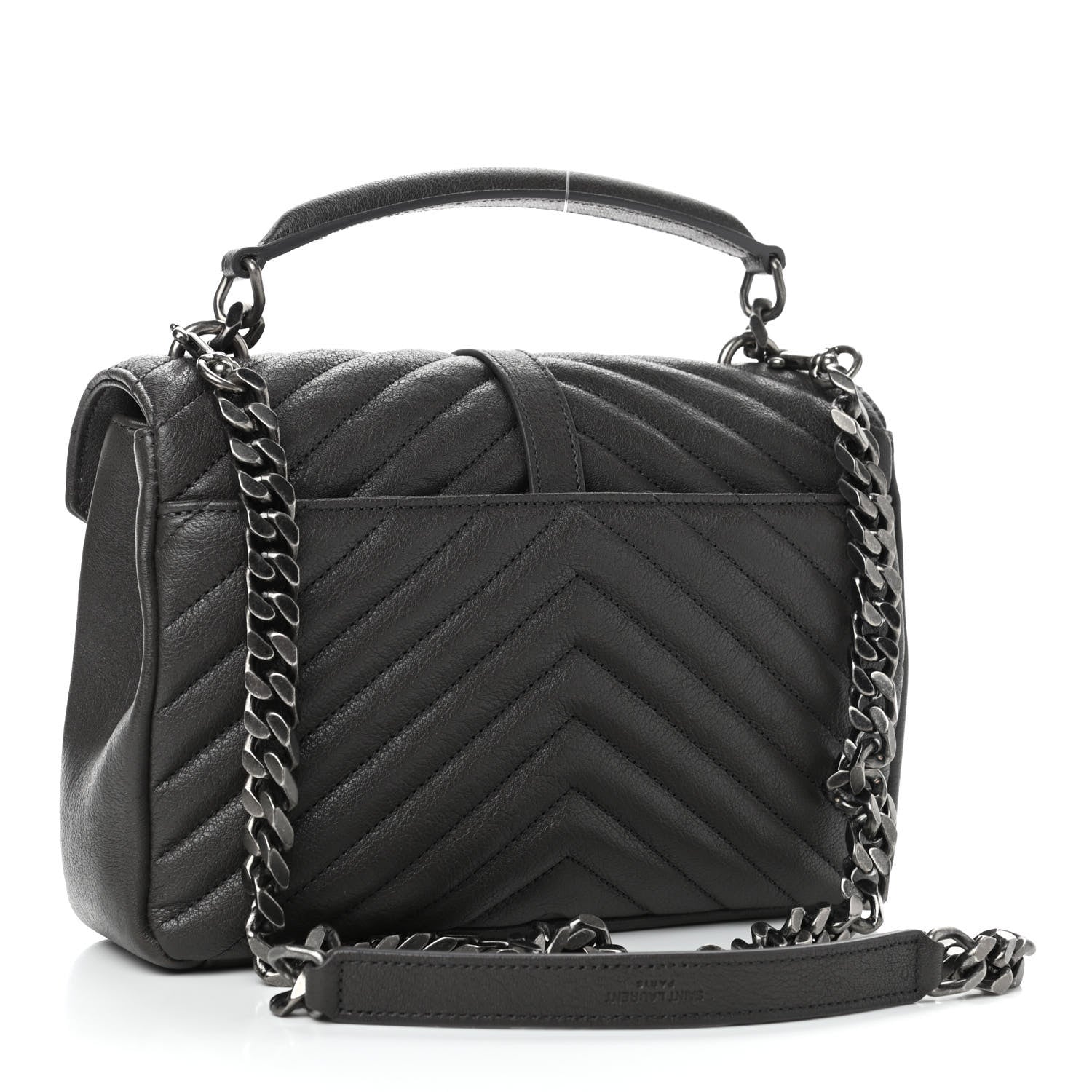 Saint Laurent Sheepskin Matelasse Chevron Monogram Medium College Bag Asphalt 2 of 4