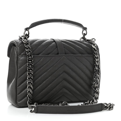 Saint Laurent Sheepskin Matelasse Chevron Monogram Medium College Bag Asphalt 2 of 4