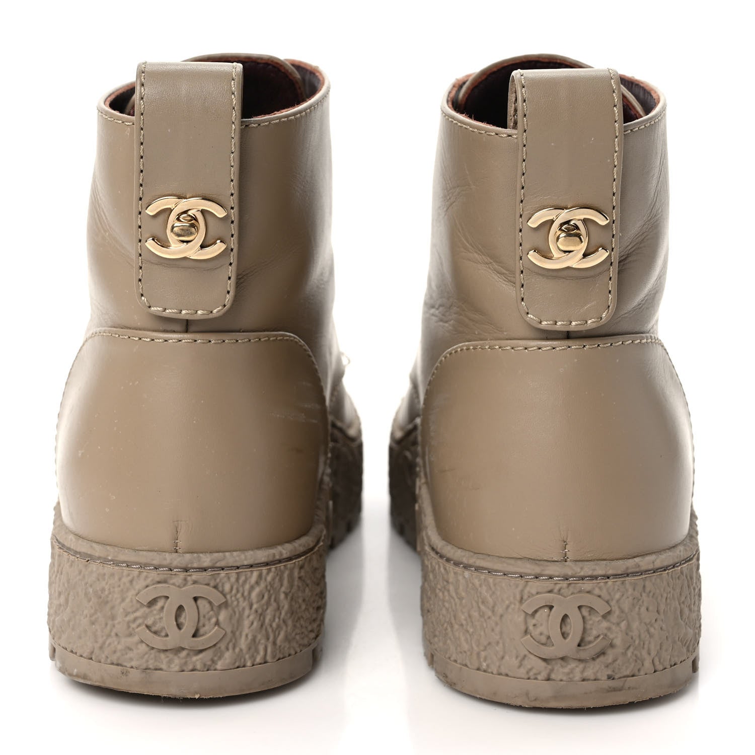 Chanel Calfskin CC Turnlock Lace Up Boots 38 Beige 5 of 8