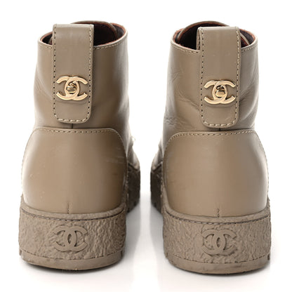 Chanel Calfskin CC Turnlock Lace Up Boots 38 Beige 5 of 8