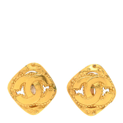 Chanel Metal CC Diamond Shaped Clip On Earrings Gold 1 of 8