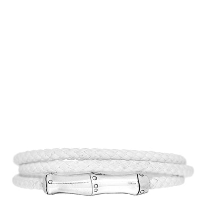 John Hardy Sterling Silver Leather Braided Bamboo Station Wrap Bracelet White 1 of 5