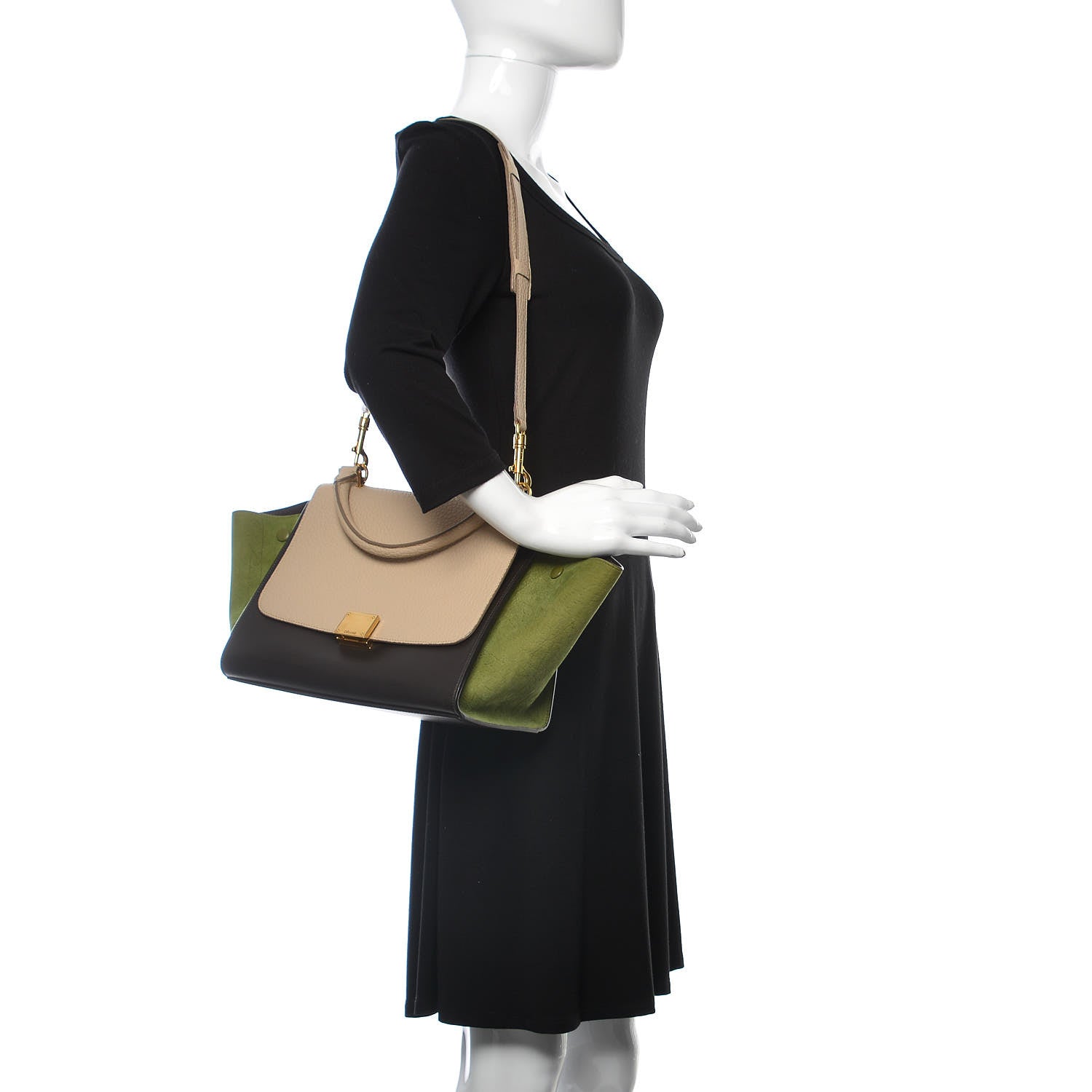 Celine Bullhide Calfskin Small Tri-Color Trapeze Almond 2 of 16