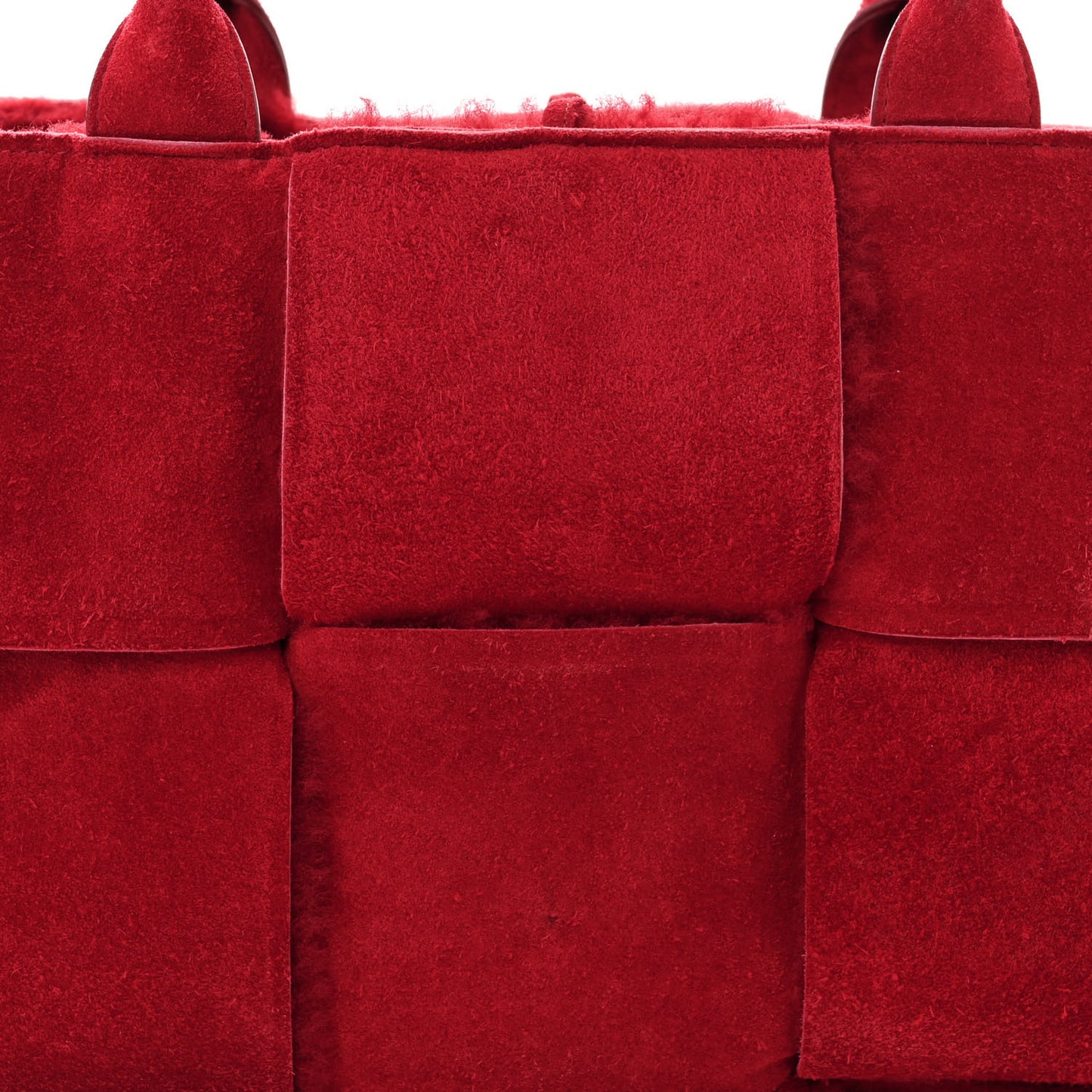 Suede Shearling Maxi Intrecciato Small Arco Tote Red