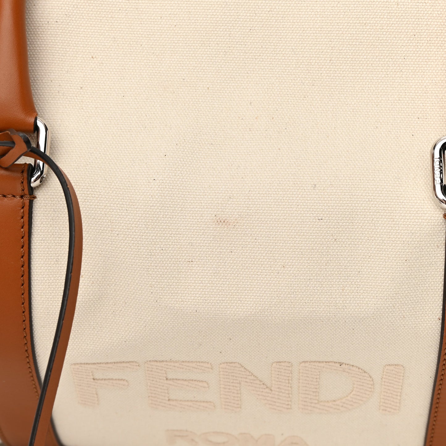 Canvas Logo Embroidered Duffle Bag Grezzo Cuoio