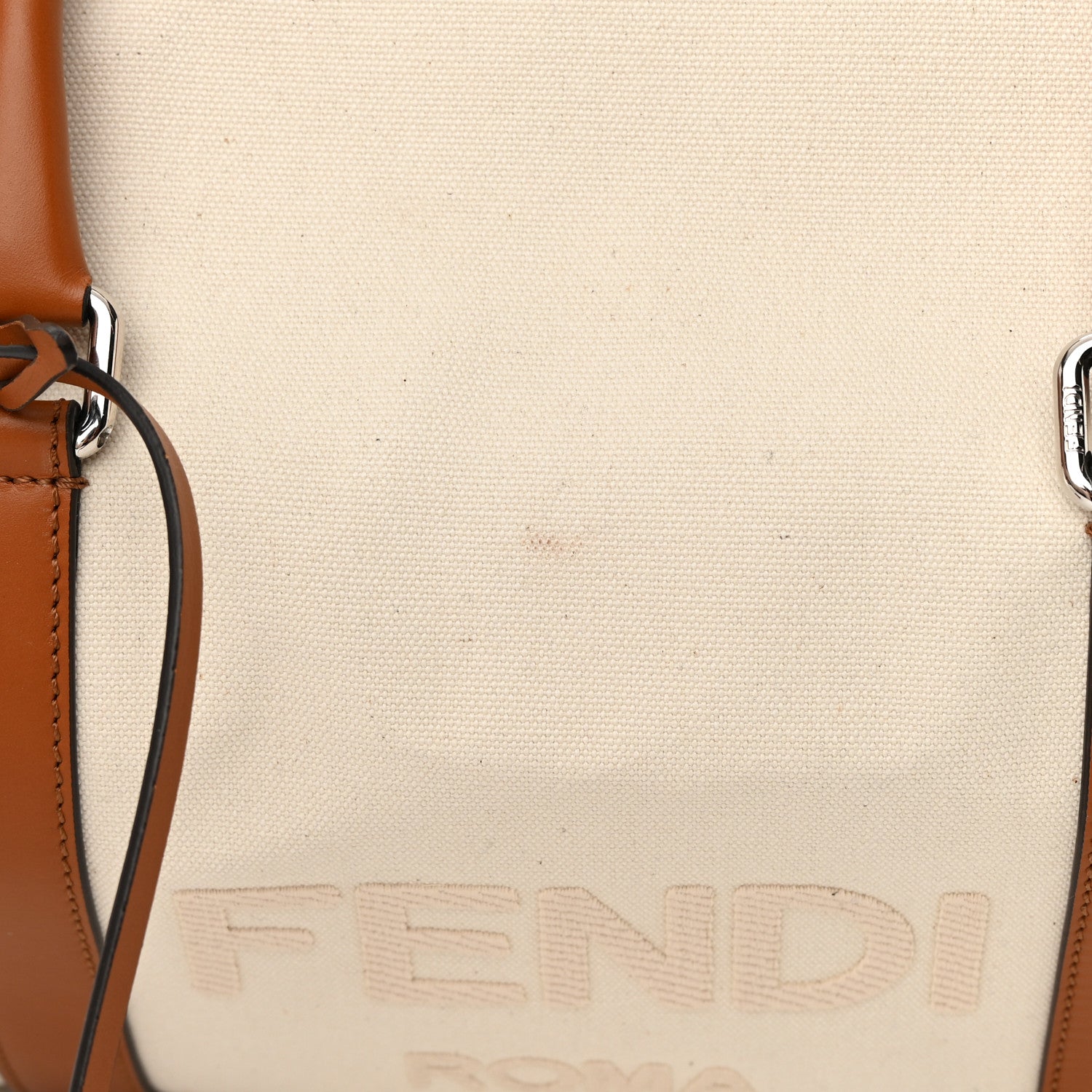 Fendi Canvas Logo Embroidered Duffle Bag Grezzo Cuoio 14 of 18