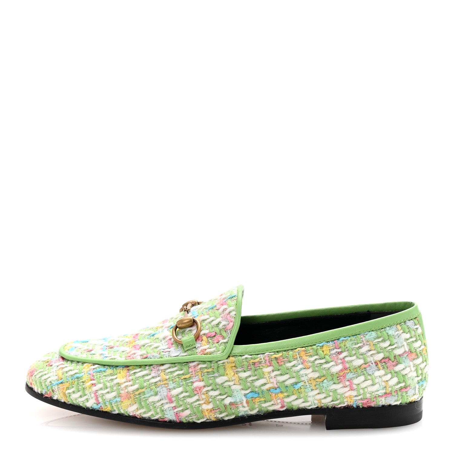 Gucci Tweed Multicolor Malaga Kid Horsebit Womens Jordaan Loafers 37 Green Multicolor 1 of 10