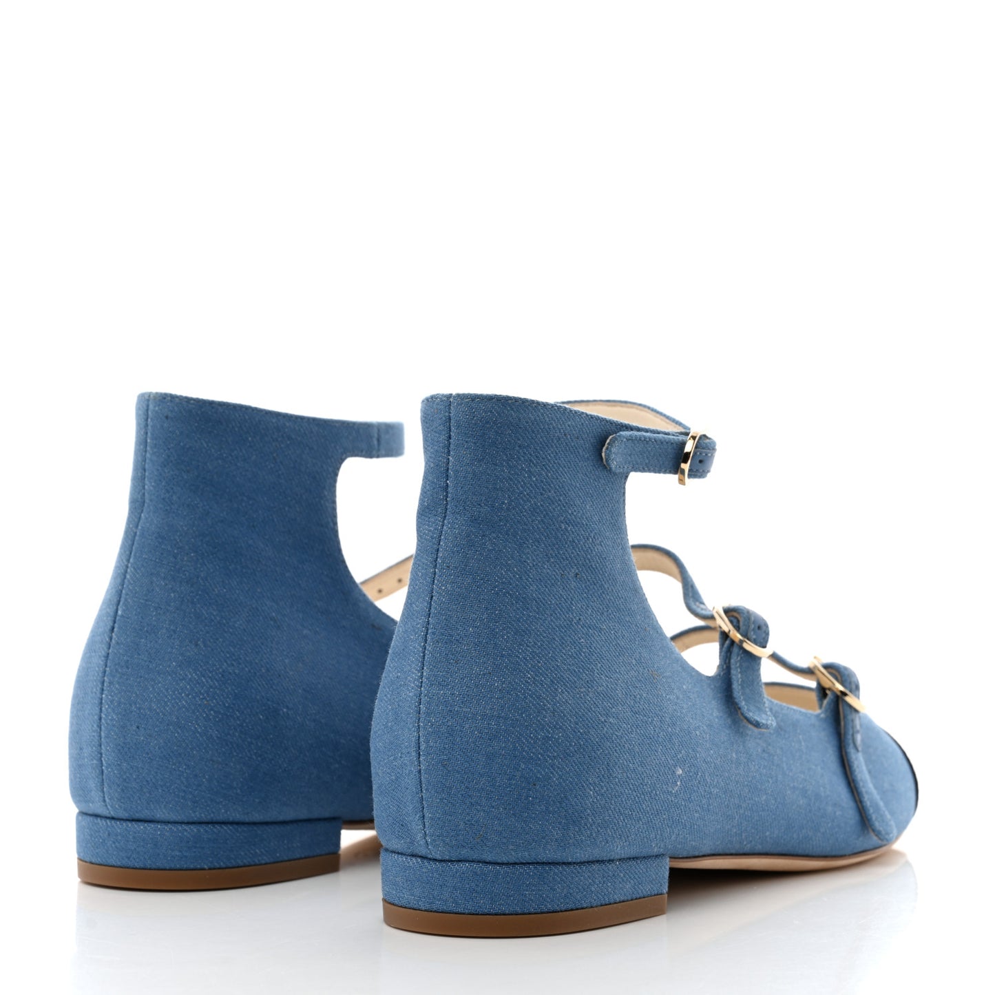 Denim Grosgrain Cap Toe Mary Jane Flats 37.5 Blue