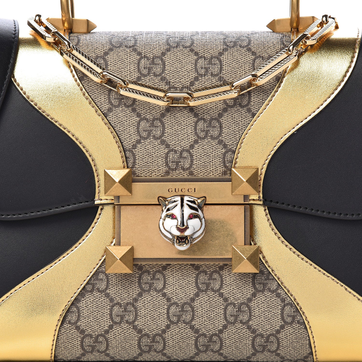 Gucci GG Supreme Monogram Small Osiride Top Handle Bag Black Gold 11 of 11