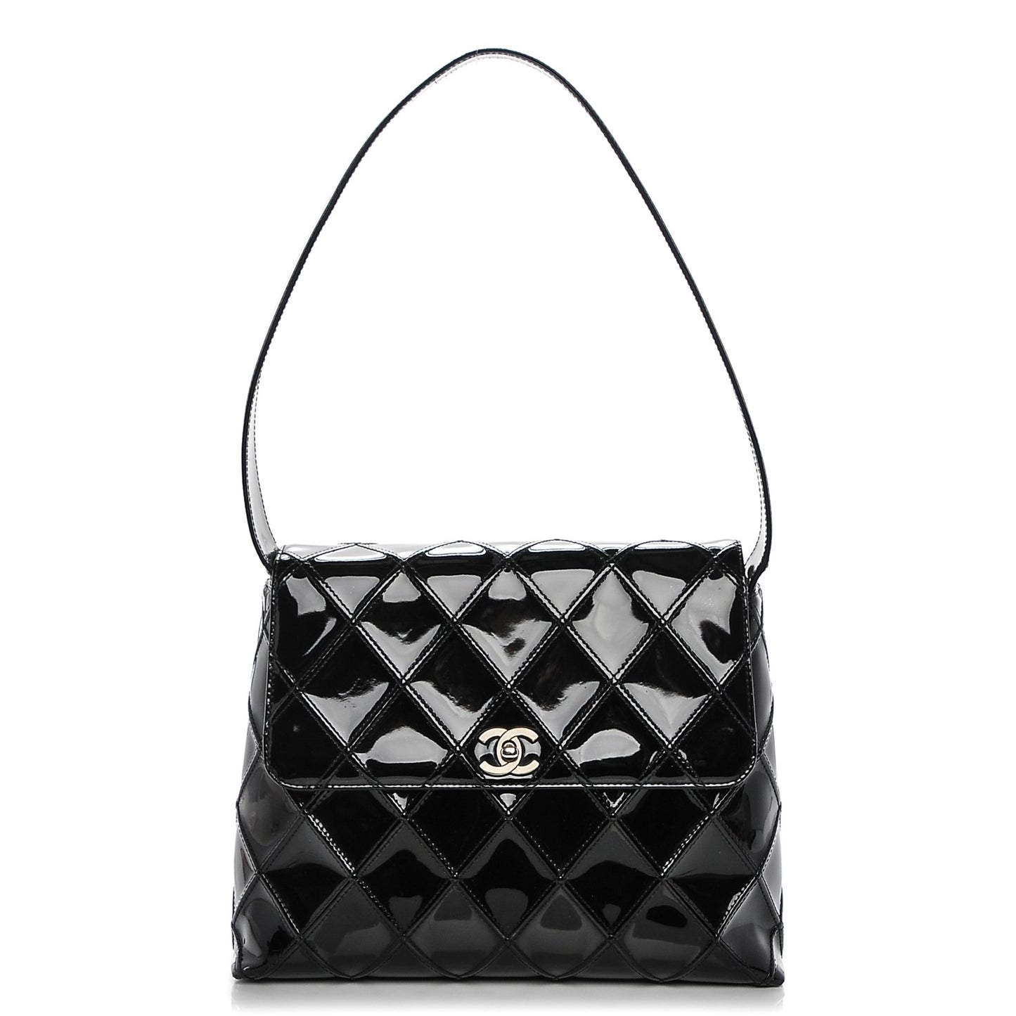 Patent Stitched Shoulder Flap Bag Black