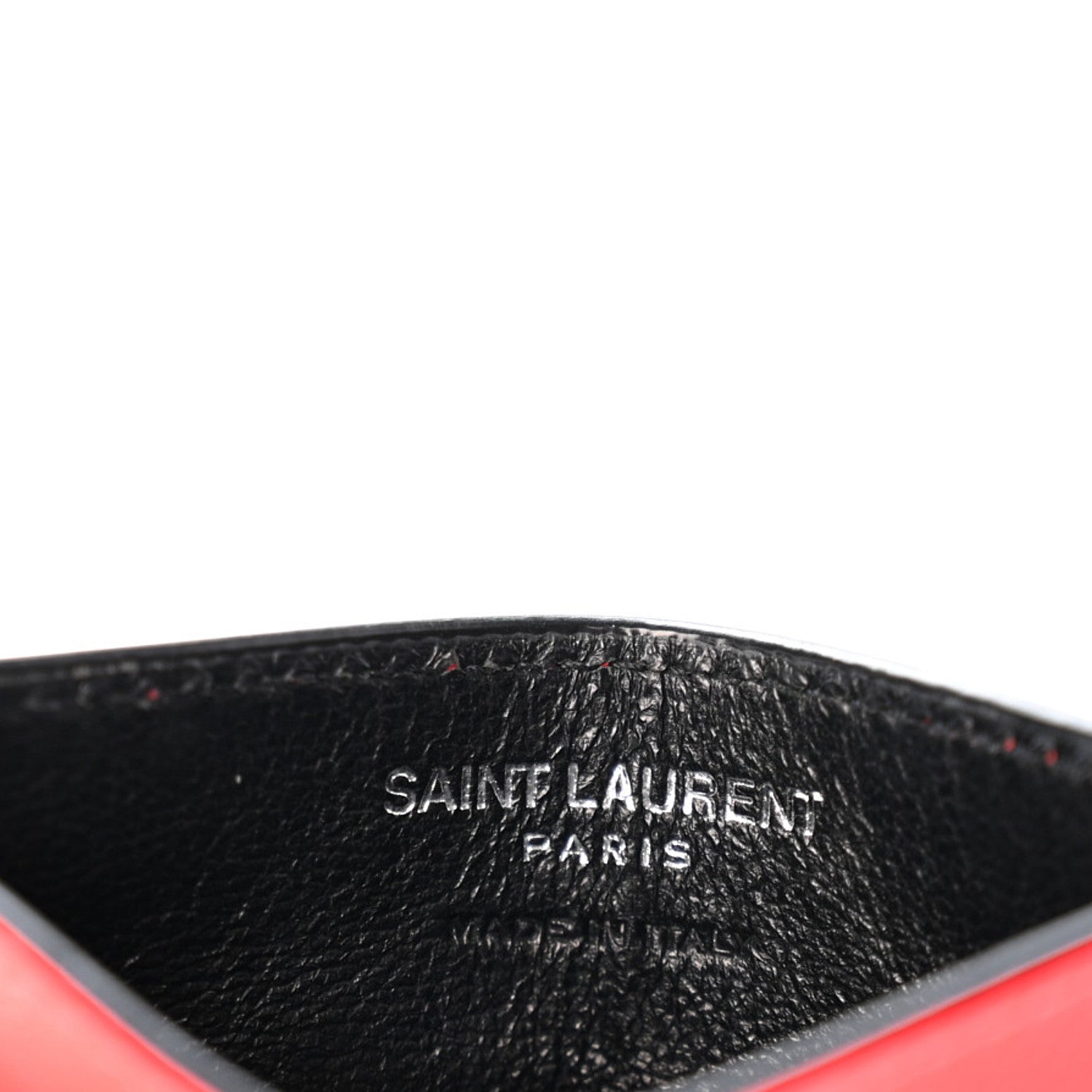 Saint Laurent Patent Grain De Poudre Matelasse Chevron Monogram Credit Card Case Neon Pink 6 of 10