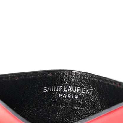 Saint Laurent Patent Grain De Poudre Matelasse Chevron Monogram Credit Card Case Neon Pink 6 of 10