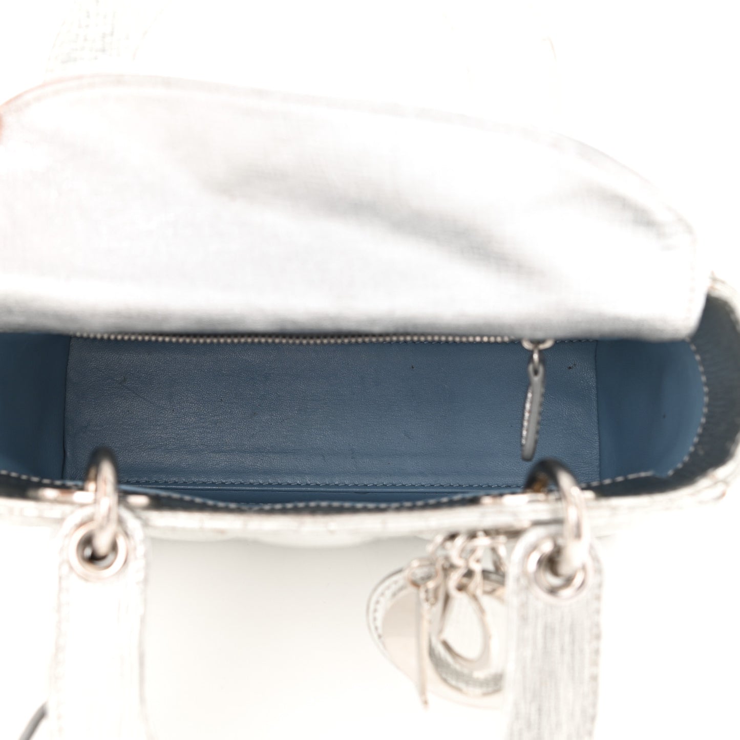 Metallic Grained Calfskin Cannage Small Lucky Badges My Lady Dior Silver