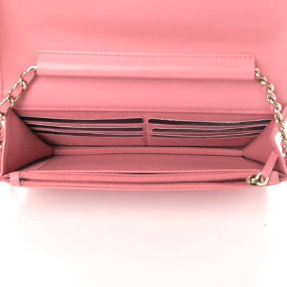 Chanel Caviar Camellia Embossed Wallet On Chain WOC Light Pink 4 of 13
