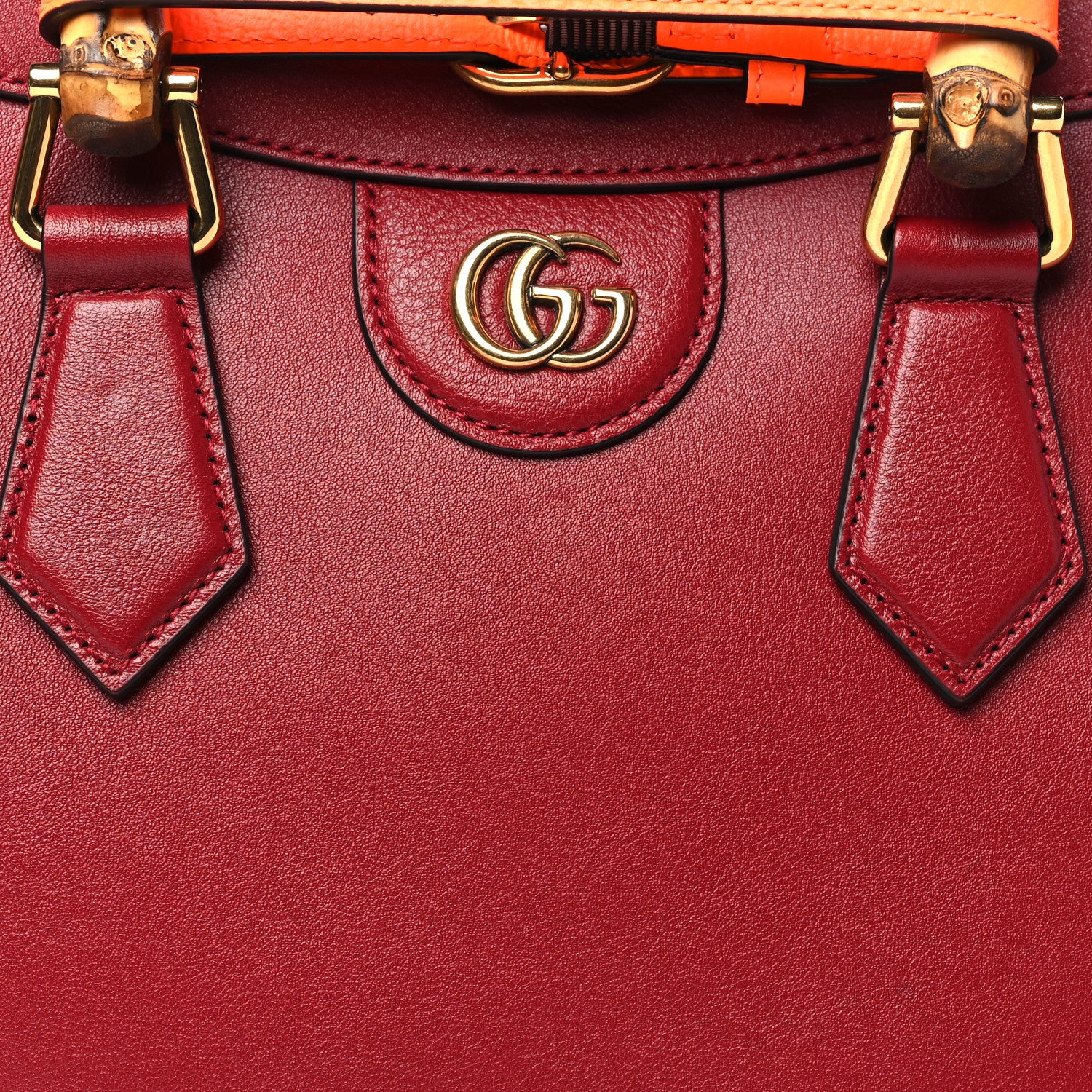 Gucci Wonka Grain Calfskin Small Diana Tote Bag Dark Red Orange Fluo 8 of 10