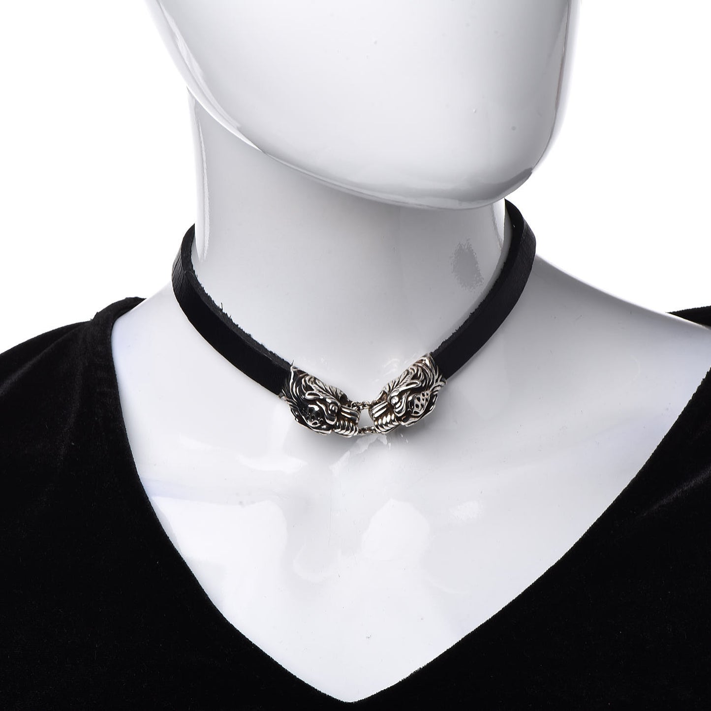 Sterling Silver Calfskin Tigers Head Choker