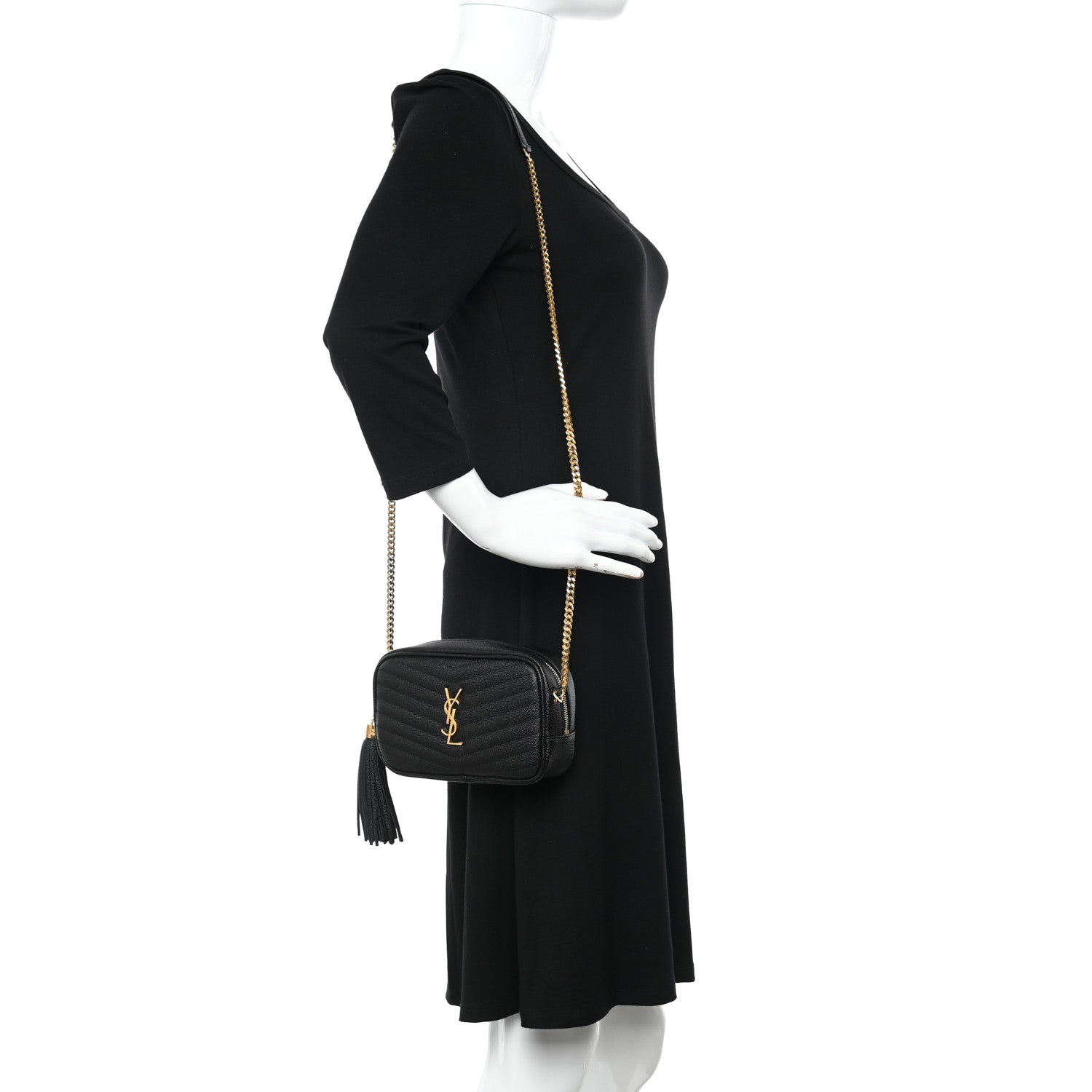 Saint Laurent Grain De Poudre Matelasse Monogram Mini Lou Camera Bag Black 2 of 11