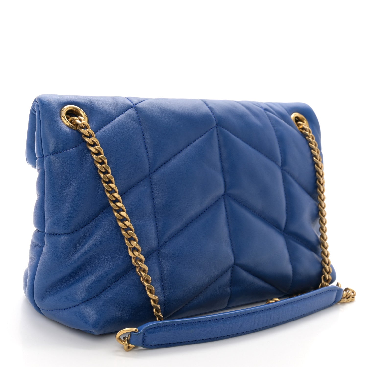 Saint Laurent Lambskin Quilted Small Loulou Puffer Monogram Chain Satchel Majorele Blue 3 of 10