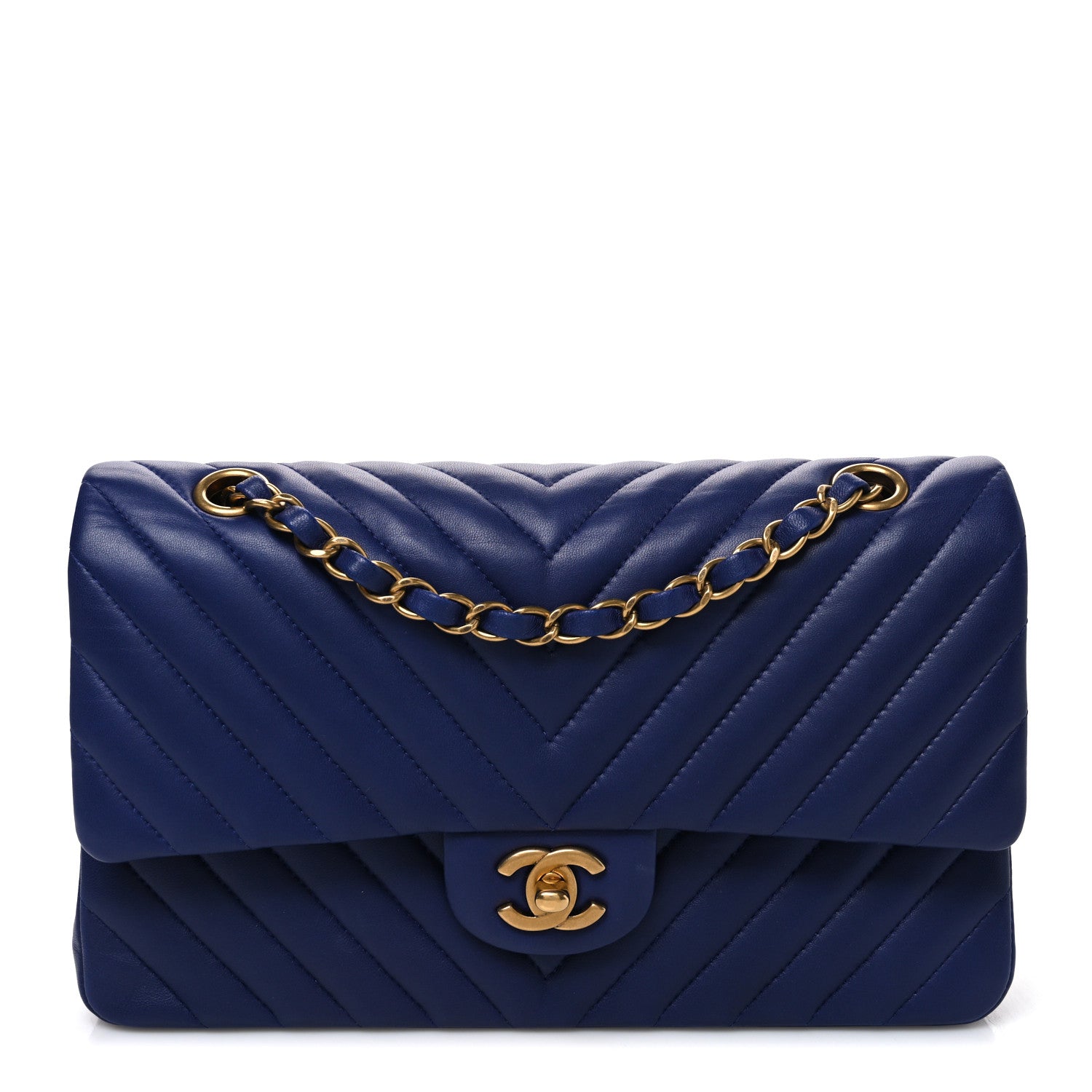 Chanel Lambskin Chevron Quilted Medium Double Flap Blue 1 of 9