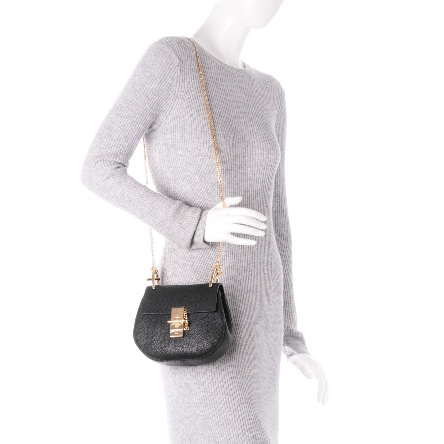 Grained Lambskin Mini Drew Shoulder Bag Black