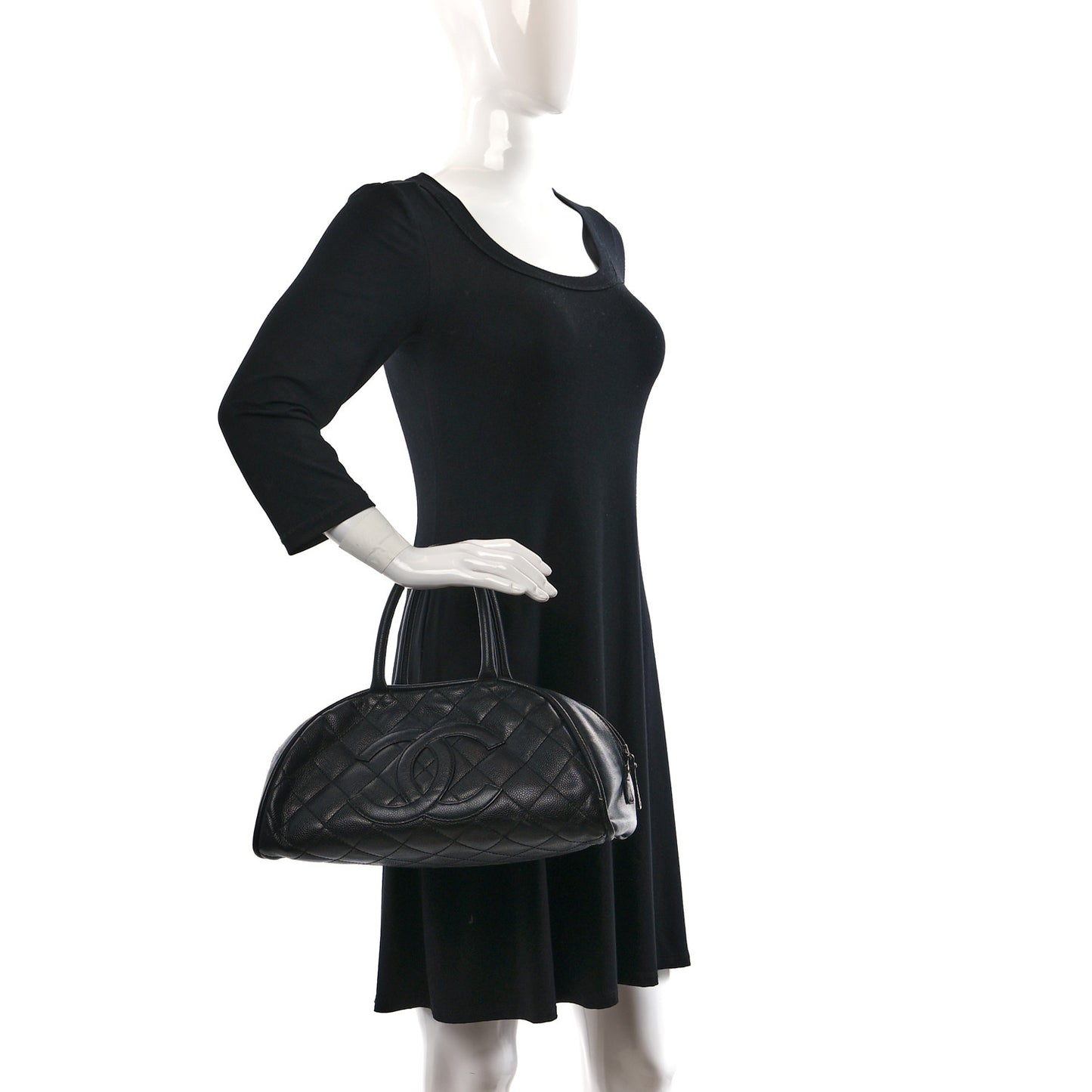Caviar Quilted Small Bowler Black