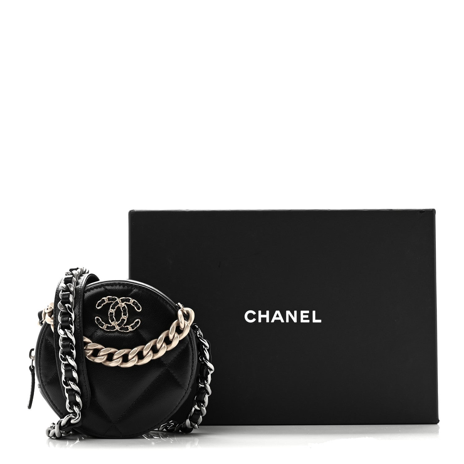 Chanel Shiny Goatskin Quilted Chanel 19 Round Clutch With Chain Black 11 of 11