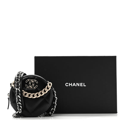 Chanel Shiny Goatskin Quilted Chanel 19 Round Clutch With Chain Black 11 of 11