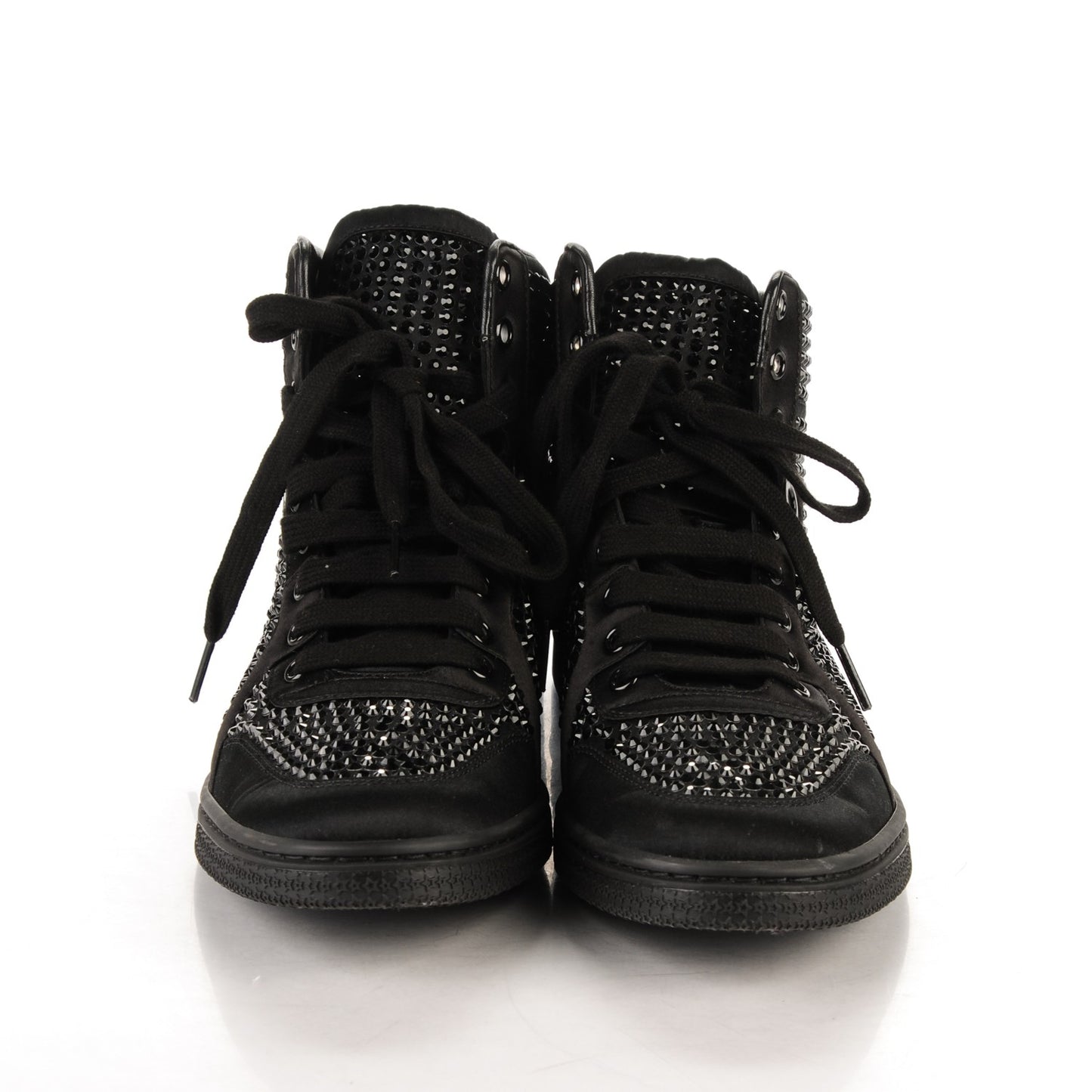 Satin Studded High Top Sneakers 38 Black