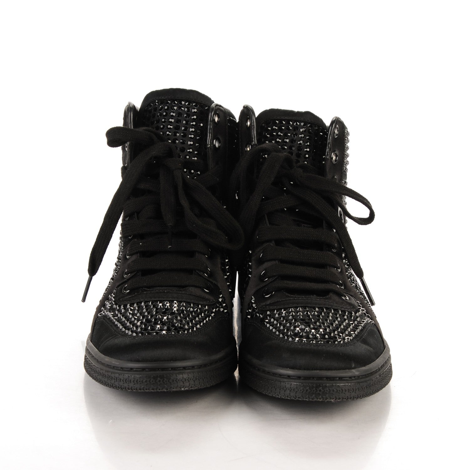 Gucci Satin Studded High Top Sneakers 38 Black 2 of 7