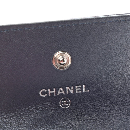Chanel Goatskin Camellia Embossed Flap Card Holder Wallet Dark Blue 6 of 9