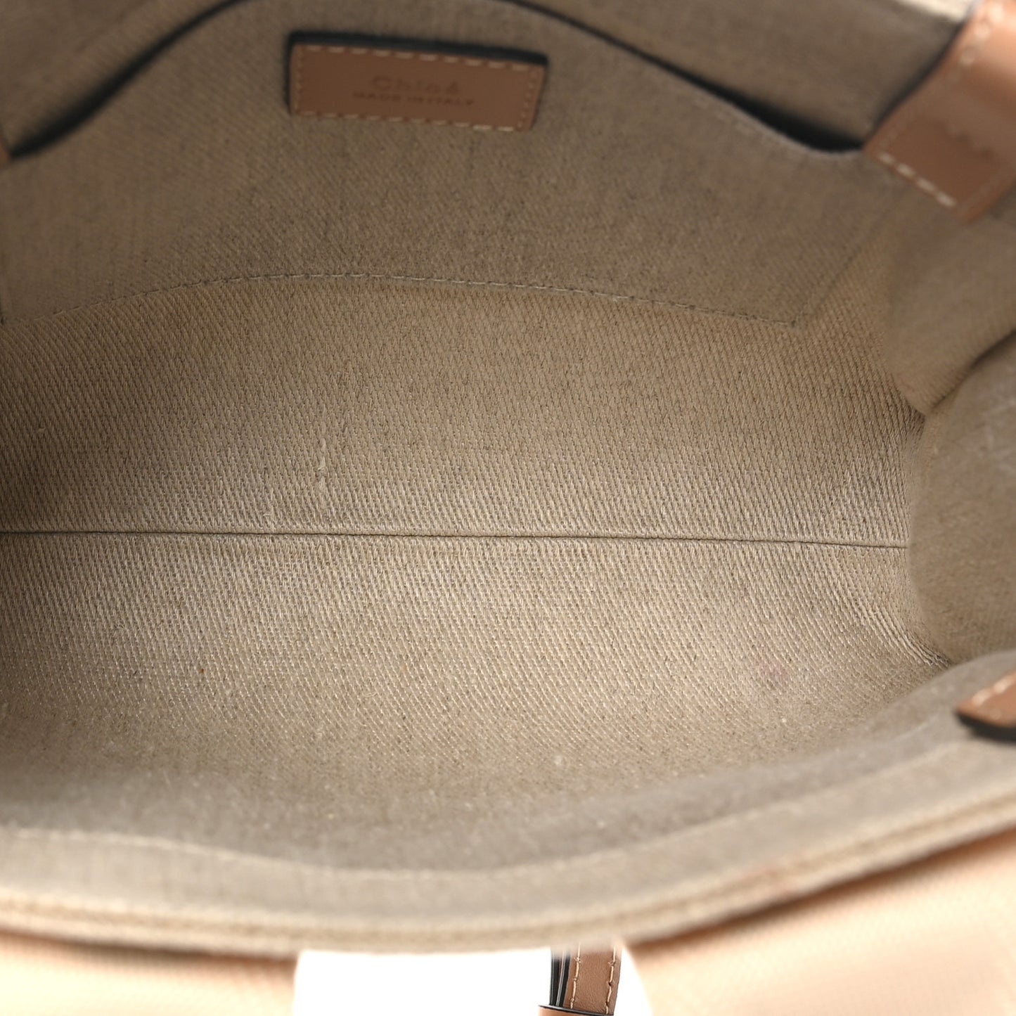 Linen Calfskin Small Woody Ribbon Tote With Strap White Light Brown