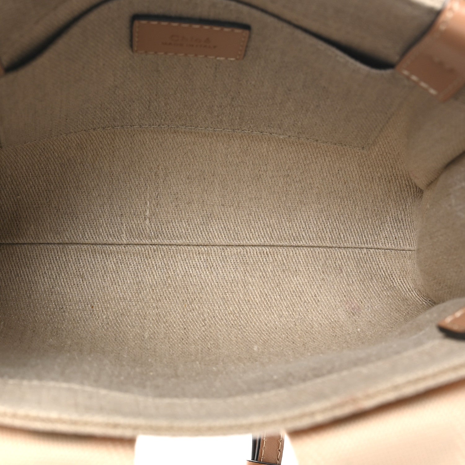 Chloe Linen Calfskin Small Woody Ribbon Tote With Strap White Light Brown 5 of 10