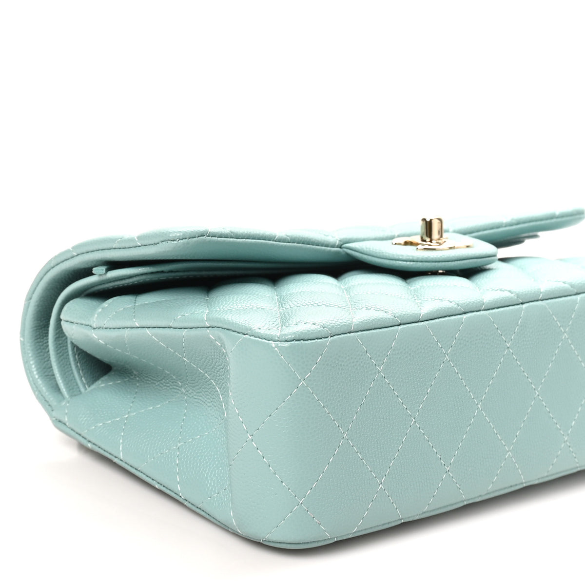 Caviar Quilted Small Double Flap Light Blue