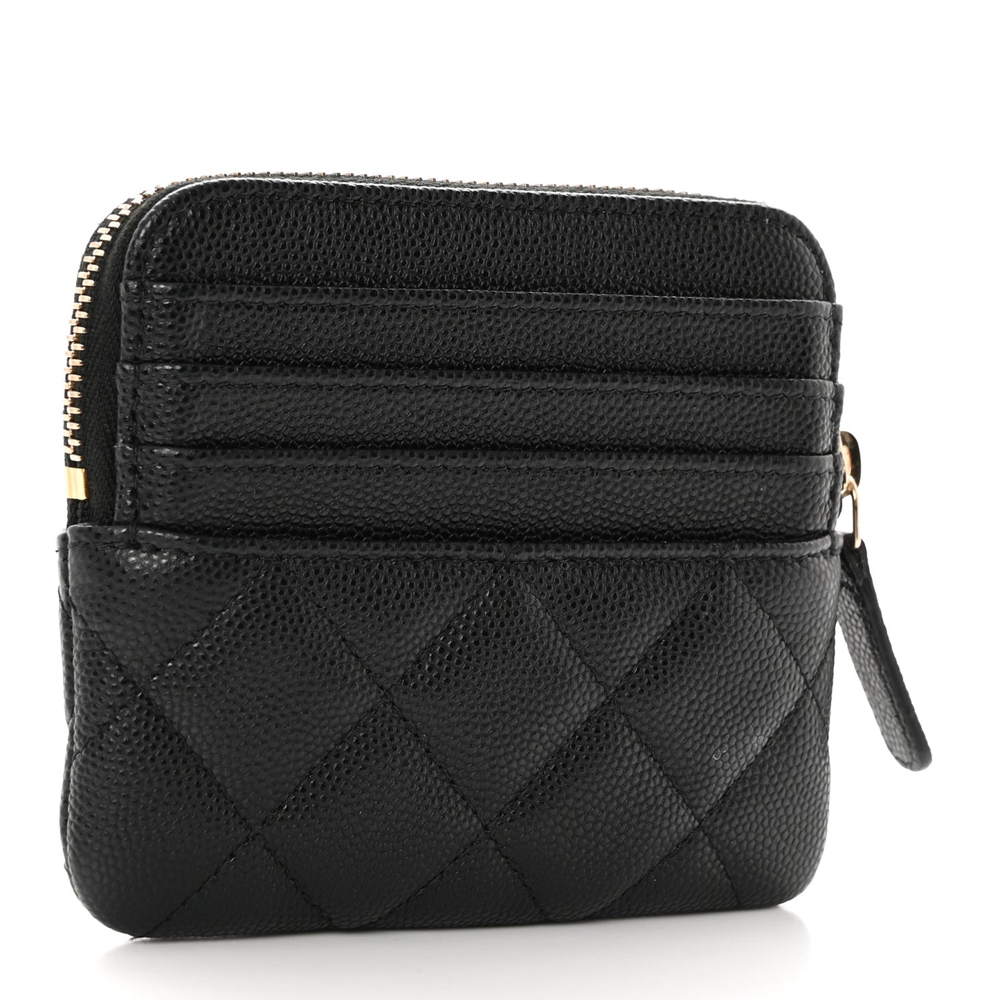 Caviar Quilted Zip Card Holder Wallet Black