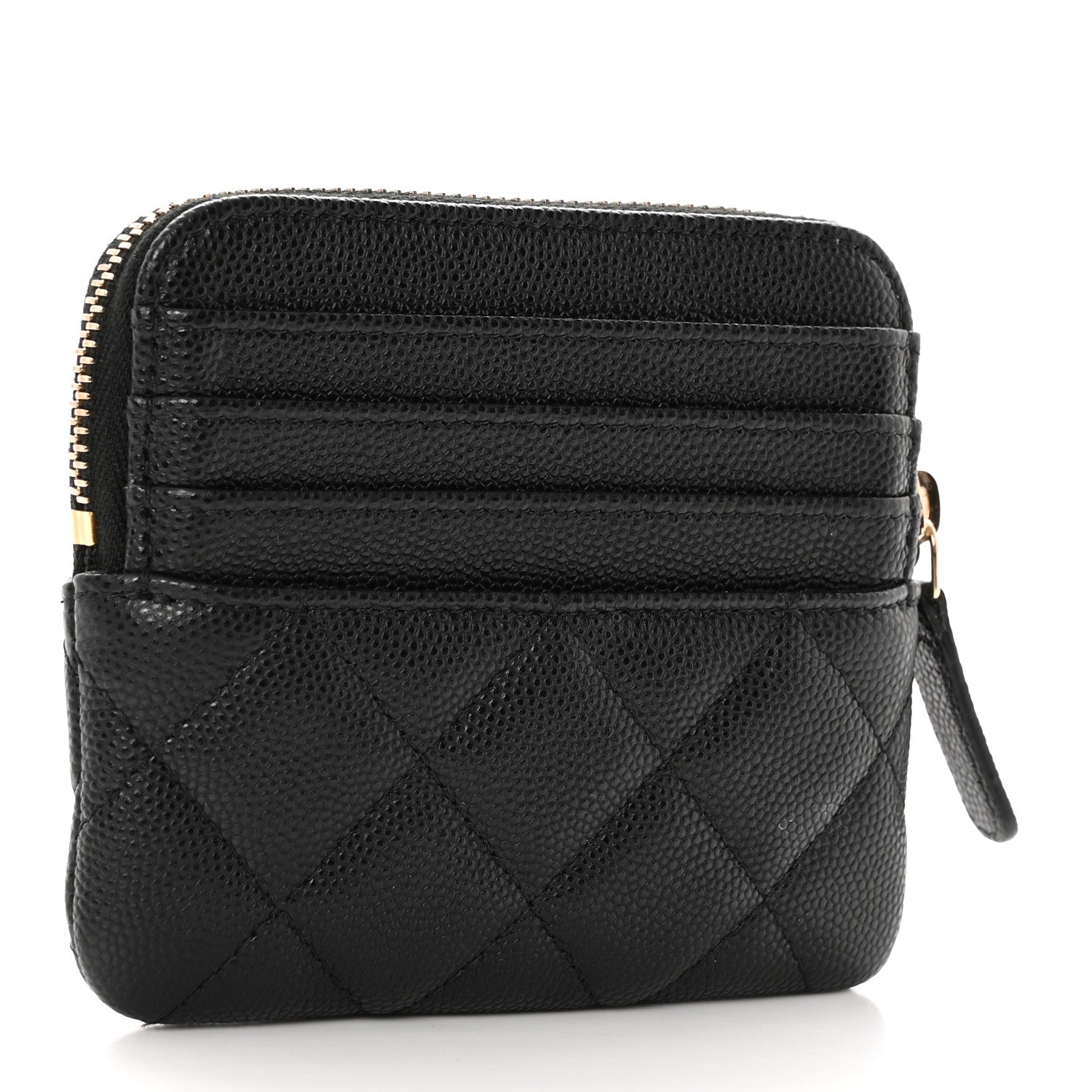 Chanel Caviar Quilted Zip Card Holder Wallet Black 3 of 7
