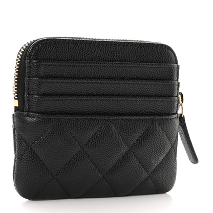 Chanel Caviar Quilted Zip Card Holder Wallet Black 3 of 7