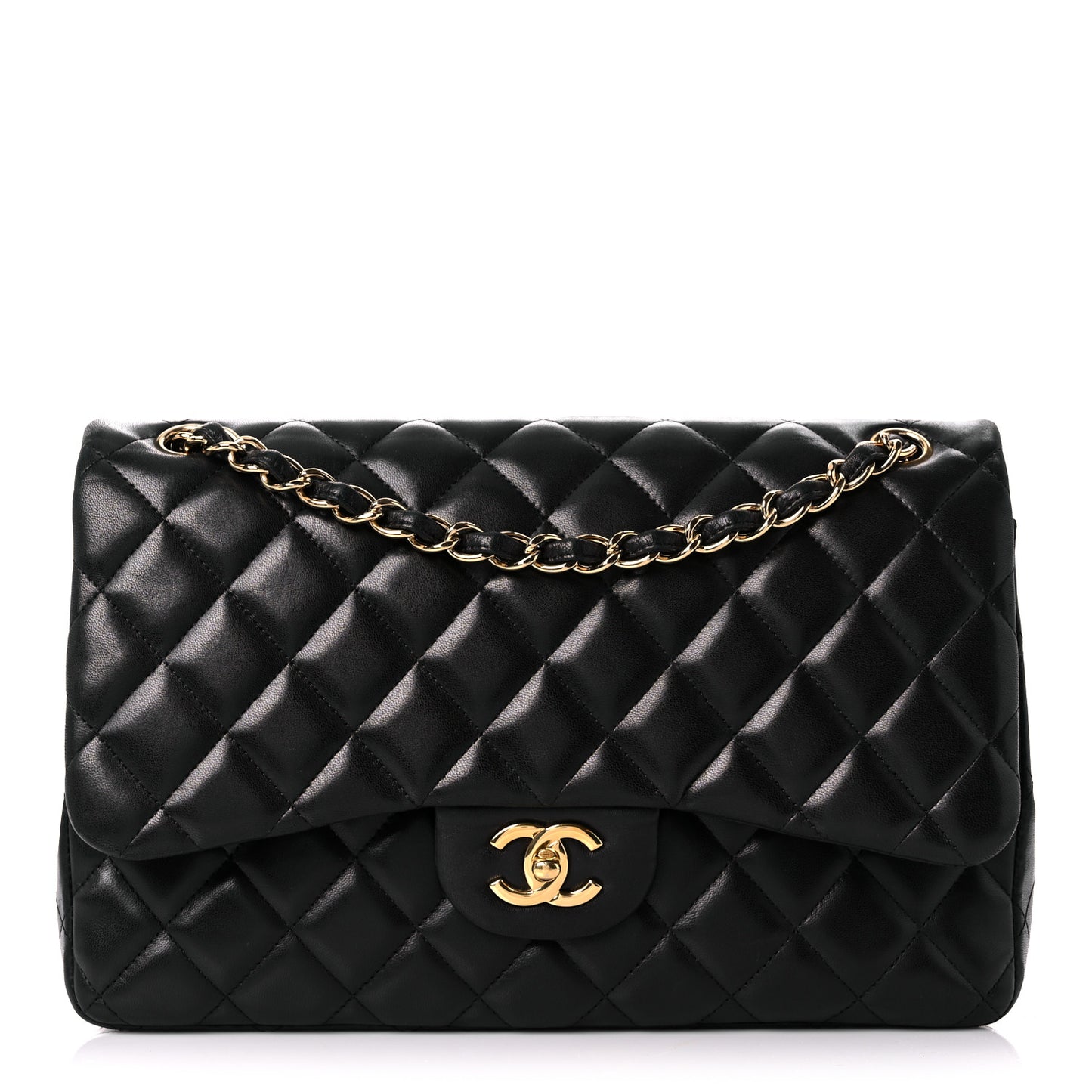 Lambskin Quilted Jumbo Double Flap Black