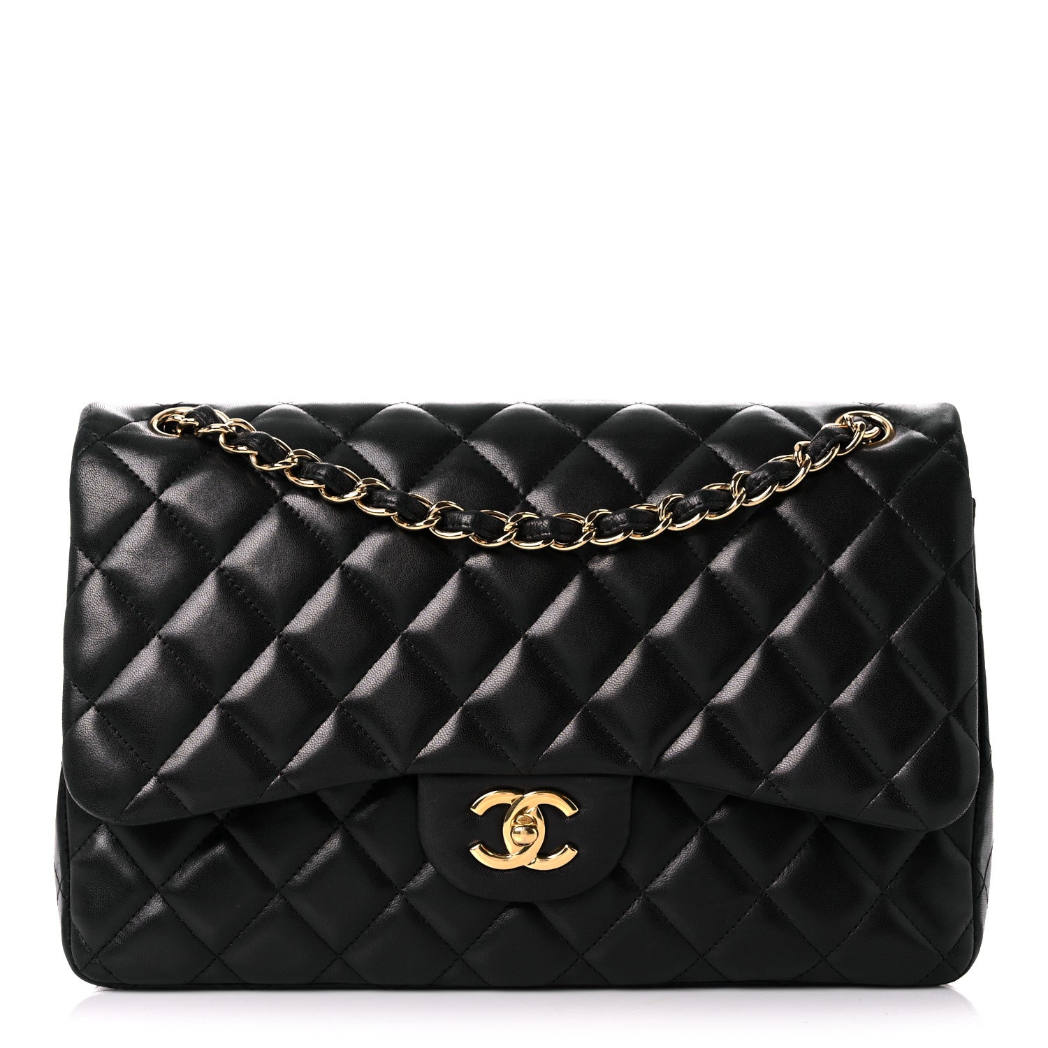 Chanel Lambskin Quilted Jumbo Double Flap Black 1 of 16
