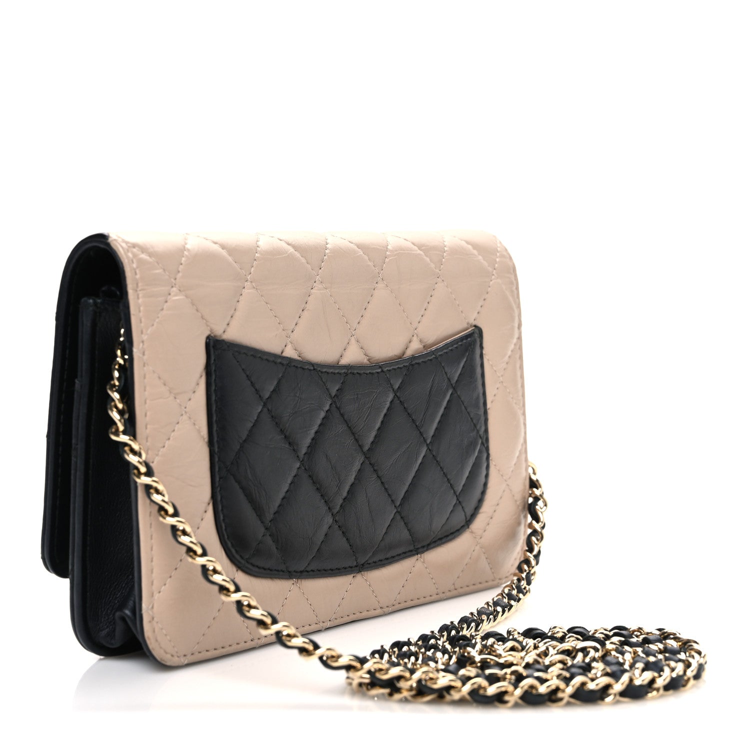 Chanel Aged Calfskin Quilted Reissue Wallet On Chain WOC Beige Black 3 of 12