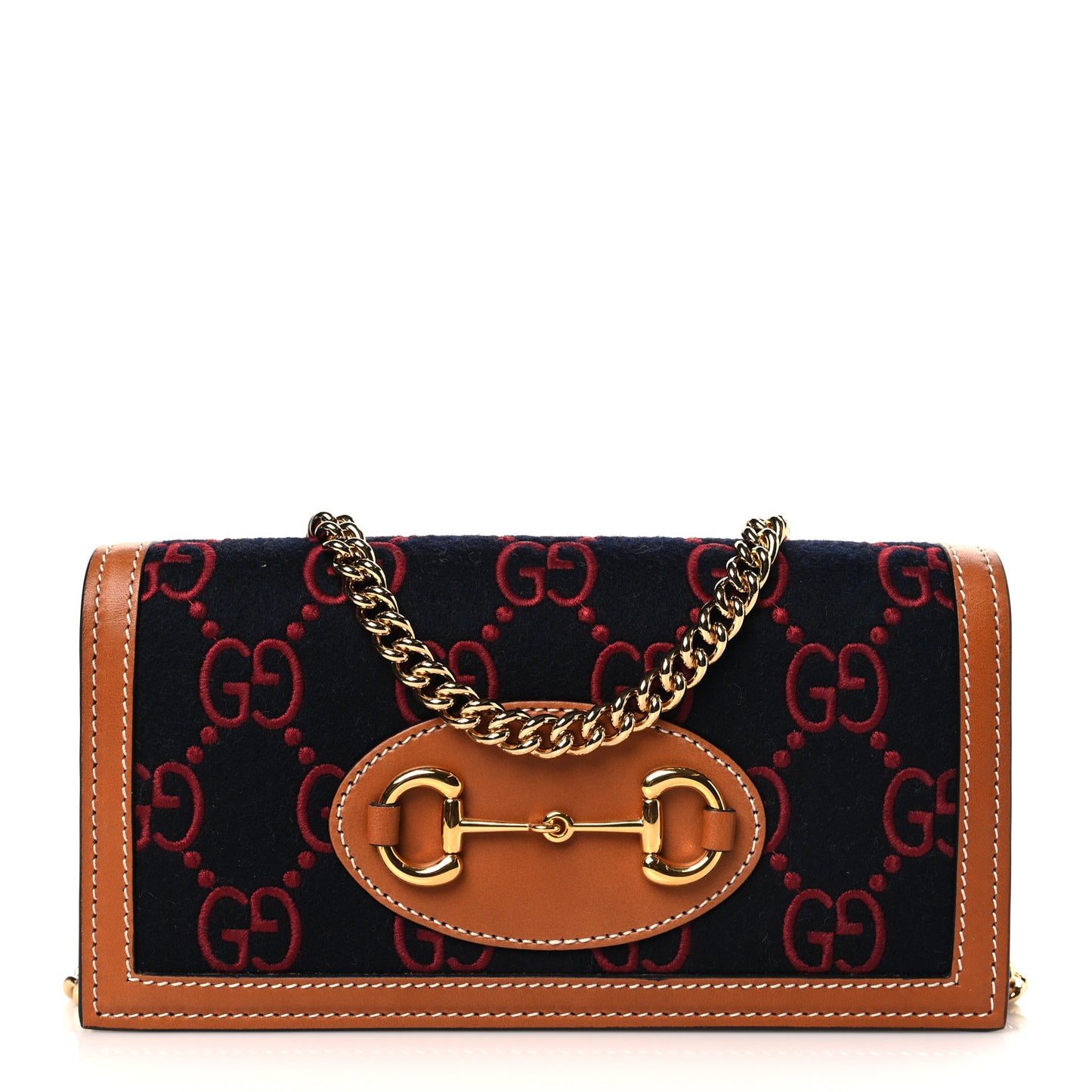 Covered Wool Cuoio Harness GG Monogram Horsebit 1955 Wallet On Chain Blue Red Harness Brown
