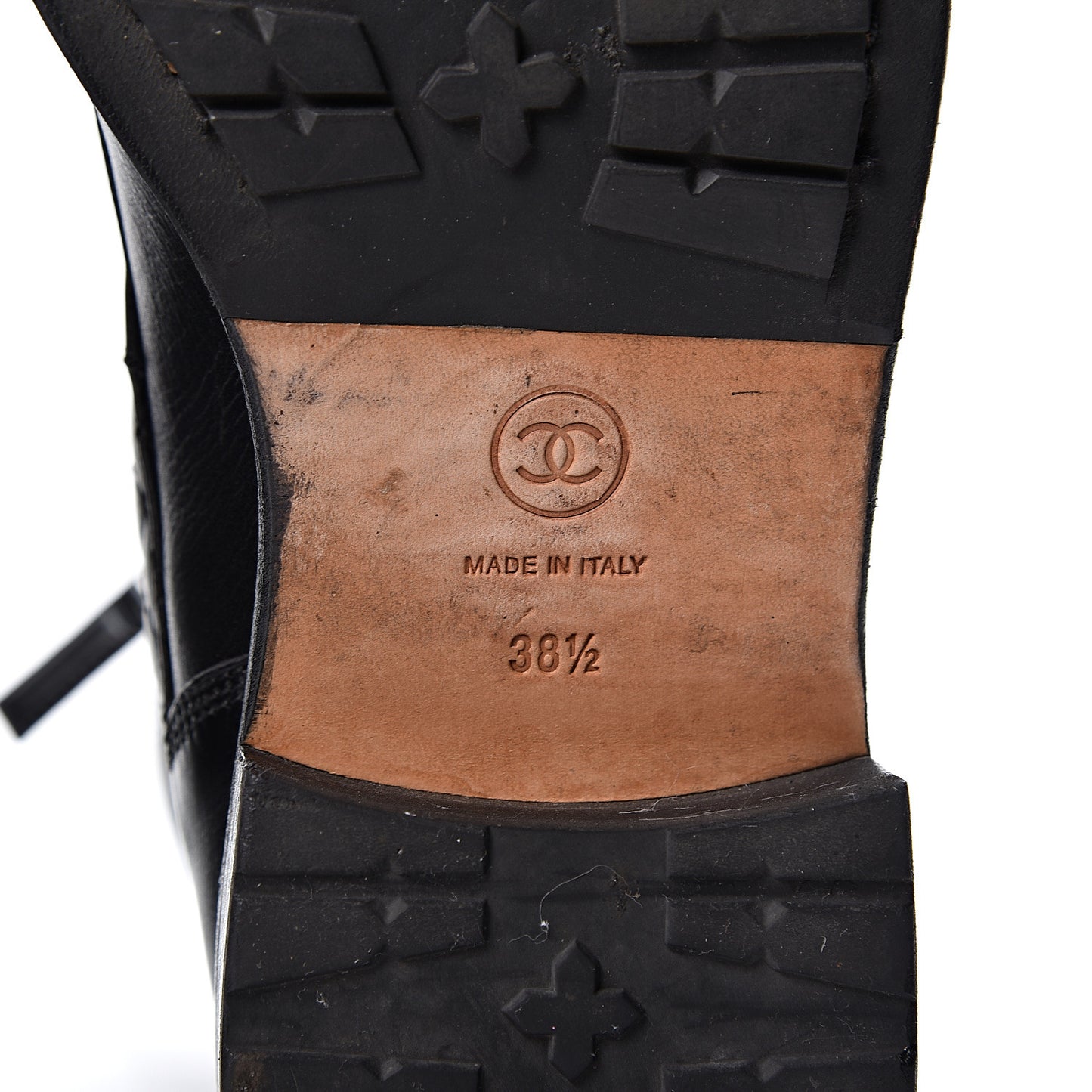 Calfskin Quilted Lace Up Combat Boots 38.5 Black
